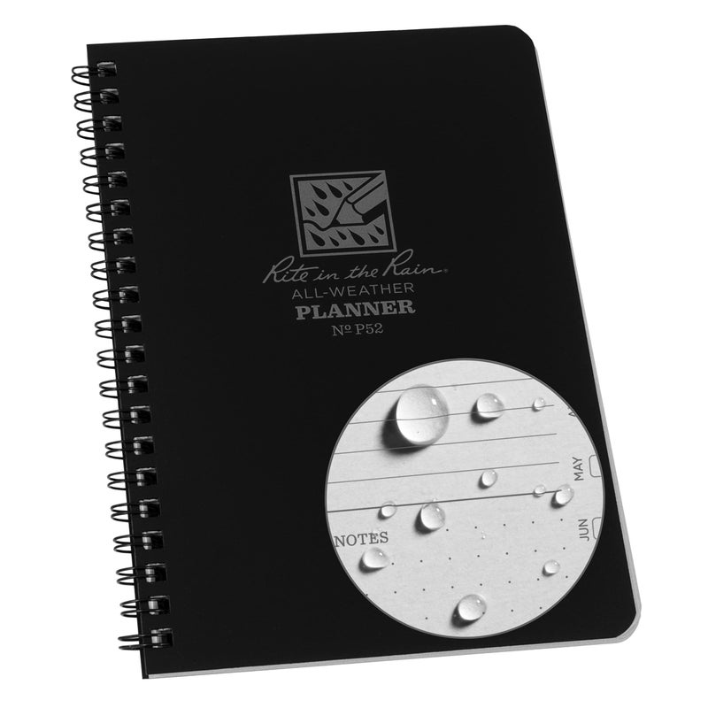 Rite in the Rain All-Weather Weekly Planner, Undated, Side-Spiral 4-5/8" x 7" (No. P52),Black - Image 1